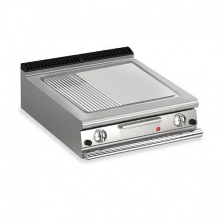 Plancha 1/3 rainurée gaz avec revêtement chrome brossé - 705 x 660 mm - Gamme QUEEN 900 - 90QSFTTG827 - Baron