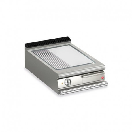 Plancha 1/3 rainurée électrique avec revêtement chrome brossé - 505 x 660 mm - Gamme QUEEN 900 - 90QSFTE627 - Baron