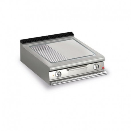 Plancha 1/3 rainurée électrique avec revêtement chrome brossé - 705 x 660 mm - Gamme QUEEN 900 - 90QSFTE827 - Baron