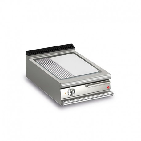 Plancha 1/3 rainurée électrique avec revêtement chrome brossé - 505 x 490 mm - Gamme QUEEN 700 - 70QSFTE627 - Baron