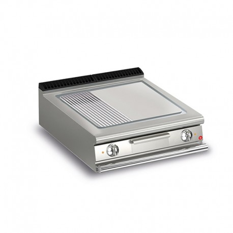 Plancha 1/3 rainurée électrique avec revêtement chrome brossé - 705 x 490 mm - Gamme QUEEN 700 - 70QSFTE827 - Baron