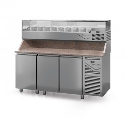 Table à pizza prof. 700 - GN 1/1 avec vitrinette 8 x GN 1/4 - 3 portes - DALMEC - PZ70314-4