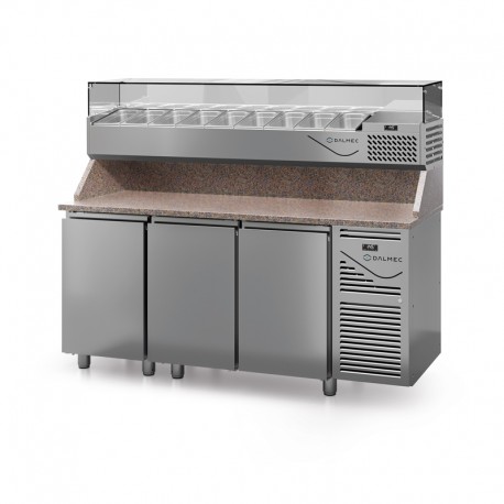 Table à pizza prof. 700 - GN 1/1 avec vitrinette 8 x GN 1/4 - 3 portes - DALMEC - PZ70314-4