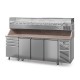 Table à pizza prof. 700 - GN 1/1 avec vitrinette 11 x GN 1/4 - 3 portes + 4 tiroirs neutres à patons - DALMEC - PZ7034T14-4