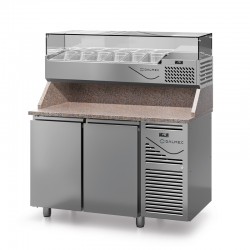 Table à pizza prof. 800 - 600 x 400 avec vitrinette 6 x GN 1/3 - 2 portes - DALMEC - PZ80213-4