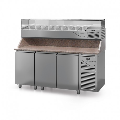 Table à pizza prof. 800 - 600 x 400 avec vitrinette 9 x GN 1/3 - 3 portes - DALMEC - PZ80313-4