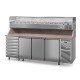 Table à pizza prof. 800 - 600 x 400 avec vitrinette 12 x GN 1/3 - 3 portes + 7 tiroirs neutres à patons - DALMEC - PZ8037T13-4