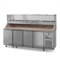 Table à pizza prof. 800 - 600 x 400 avec vitrinette 12 x GN 1/3 - 4 portes - DALMEC - PZ80413-4