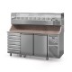 Table à pizza prof. 800 - 600 x 400 avec vitrinette 9 x GN 1/4 - 2 portes + 7 tiroirs neutres à patons - DALMEC - PZ8027T14-4
