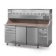 Table à pizza prof. 800 - 600 x 400 avec vitrinette 9 x GN 1/4 - 2 portes + 4 tiroirs neutres à patons - DALMEC - PZ8024T14-4