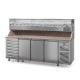 Table à pizza prof. 800 - 600 x 400 avec vitrinette 12 x GN 1/4 - 3 portes + 7 tiroirs neutres à patons - DALMEC - PZ8037T14-4
