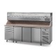 Table à pizza prof. 800 - 600 x 400 avec vitrinette 12 x GN 1/4 - 3 portes + 4 tiroirs neutres à patons - DALMEC - PZ8034T14-4