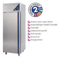 Armoire réfrigérée négative -18/-22°C - 1 porte pleine - 600 L - Avec groupe logé - DA600N-2 - Dalmec