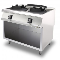 Wok gaz 2 feux sur placard ouvert - 2 x 14 kW - DIAMANTE 90 - OLIS - D9510CGW28