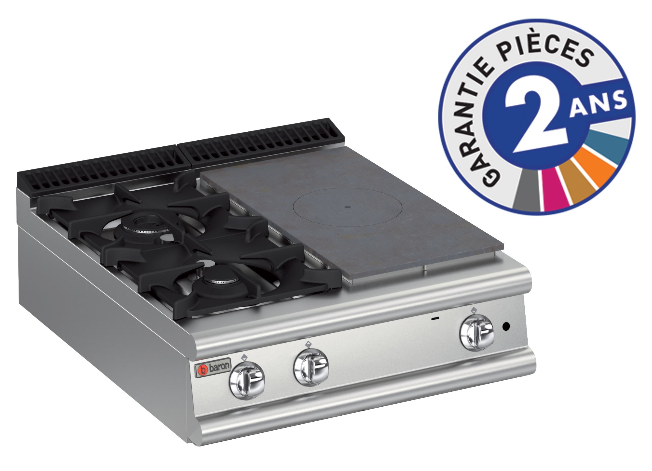 Baron Gamme 700 Top 2 feux vifs gaz et 1/2 plaque coup de feu