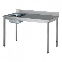 Table adossée inox avec bac profondeur 700 mm - Bac à gauche - Longueur 1200 mm - TACFG712T