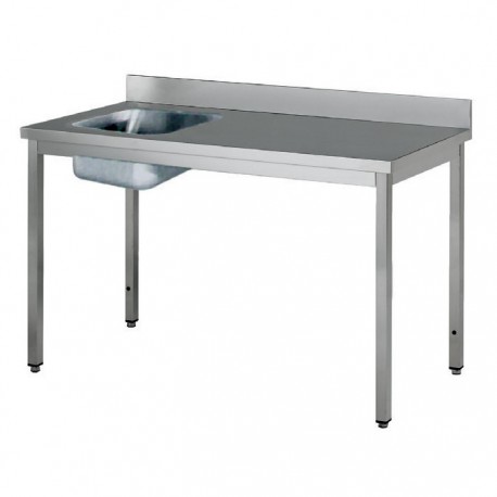 Table adossée inox avec bac à gauche profondeur 700 mm