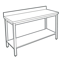Table adossée inox profondeur 700 mm - Longueur 2000 mm - Avec étagère - TTA720ET