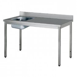 Table adossée inox avec bac profondeur 700 mm - Bac à gauche - Longueur 1400 mm - TACFG714T