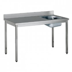 Table adossée inox avec bac profondeur 700 mm - Bac à droite - Longueur 1200 mm - TACFD712T