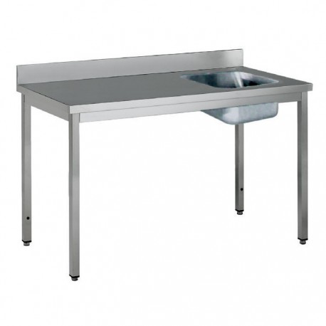 Table adossée inox avec bac profondeur 700 mm - Bac à droite - Longueur 2000 mm - TACFD720T