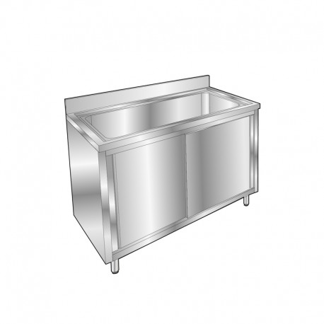 Plonge pâtissière inox - 1 bac - Profondeur 700 mm - Longueur 1200 mm - Placard fermé - PGGN12PT